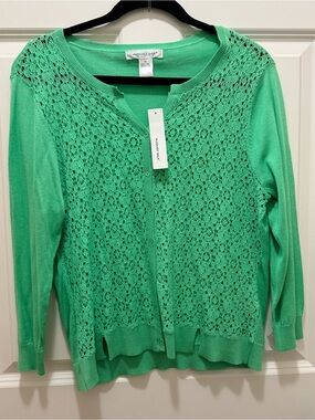 Women’s XL Floral Lace Cardigan with Sweet Buttons Gorgeous Green NWT Academia
